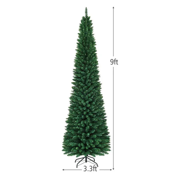 9ft Slim Pencil Christmas Tree - Space-Saving Flocked Design