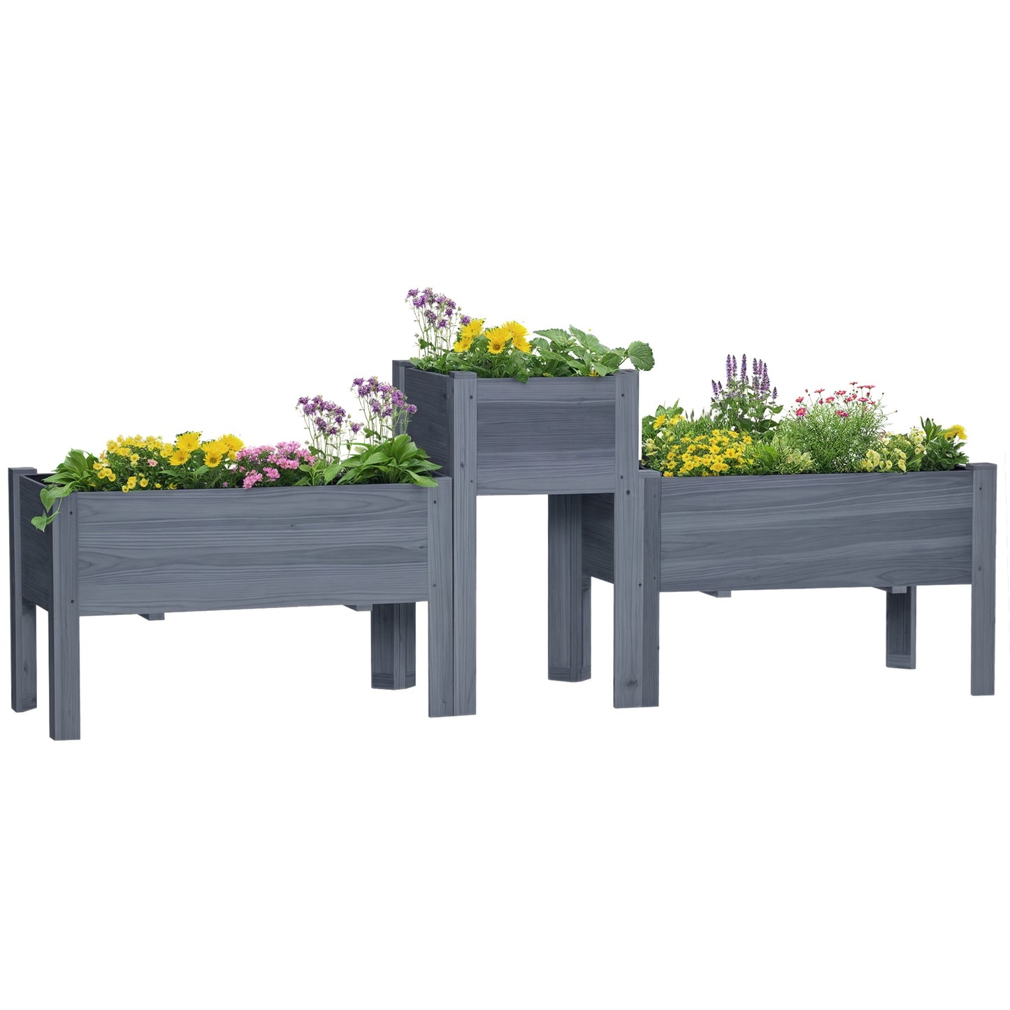 Raised Garden Bed Set of 3 with Legs - Wooden Planter Boxes for Vegetables Herbs