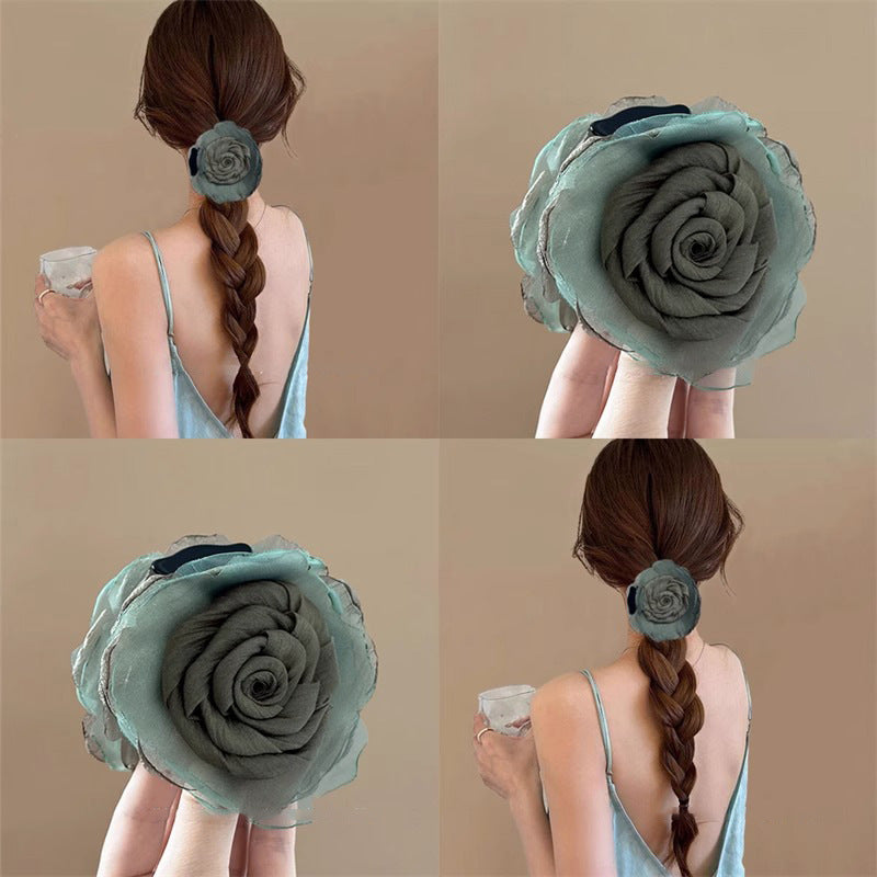 Elegant Dark Green Rose Hair Clip - High-End Hair Accessories for Women