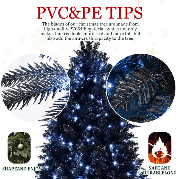 5ft Black LED Christmas Tree - Hinged & Foldable Base