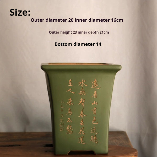 Square Yixing Clay Flower Pot - Handmade Chinese Garden Plant Container