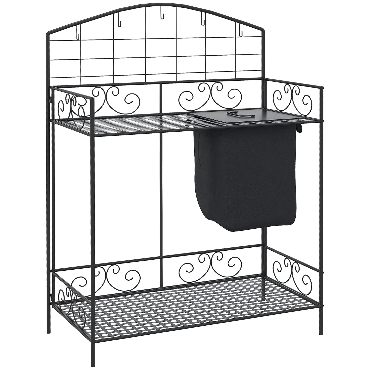 Folding Potting Bench with Large Bag Hooks Shelf Garden Workstation Black