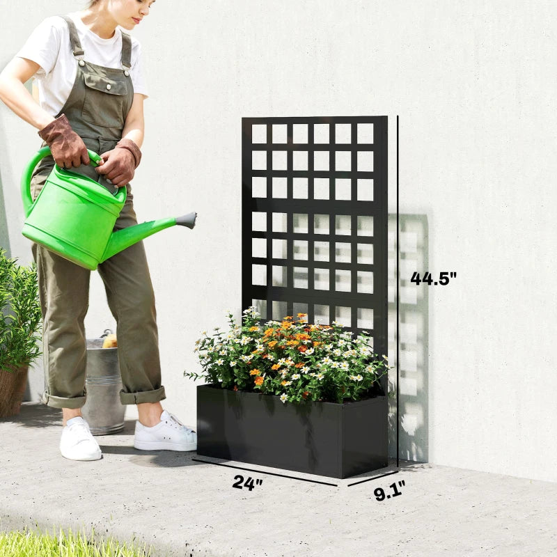Raised Garden Bed Planter Box with Trellis - Black Steel