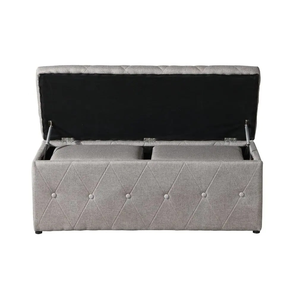 Rectangular Storage Ottoman with 2 Set Ottomans - Beige