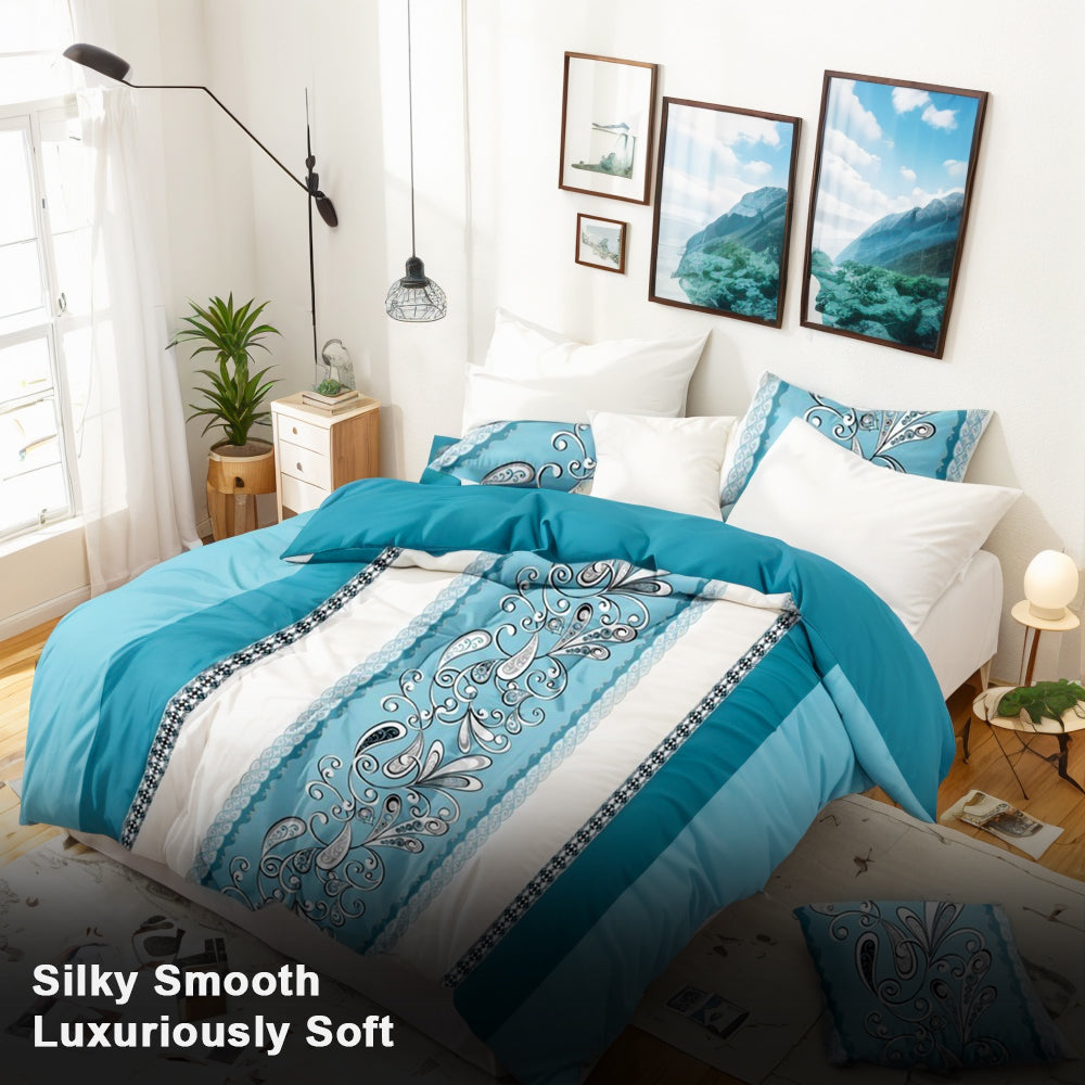 9-Piece Quilt and Curtain Bedding Set - Turquoise Paisley Design