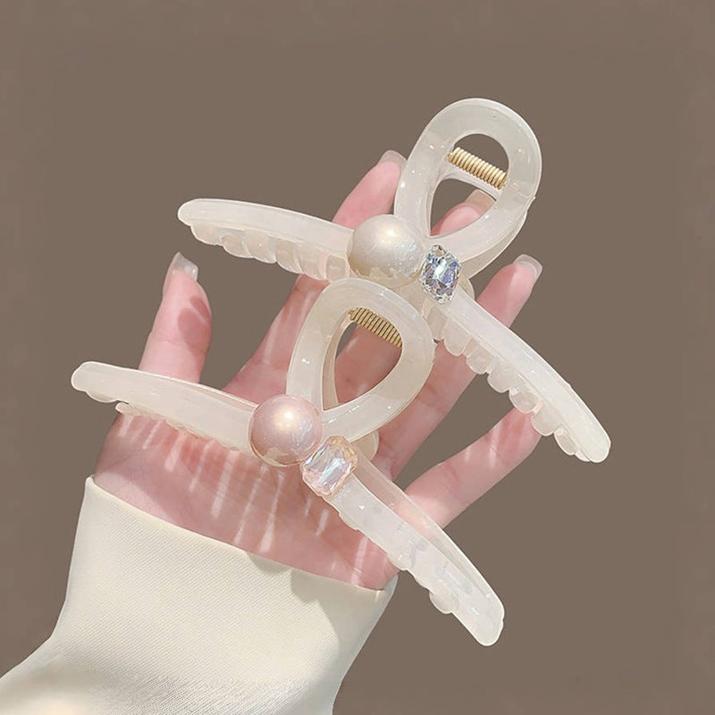 Summer Pearl Crystal Hair Grip - Large Cross Style Hair Accessory for Women