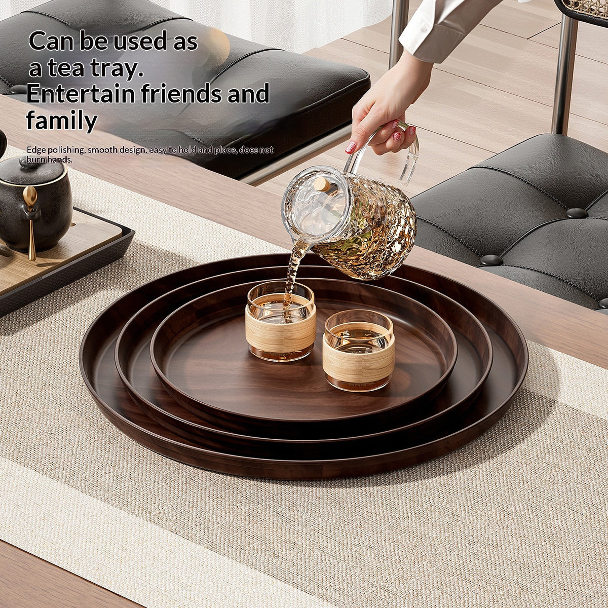 Wood Grain Round Tray Multi-Purpose Dining Plate for Home Use