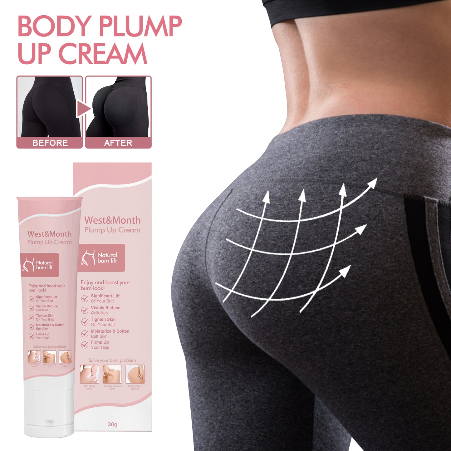 Buttock Firming and Lifting Cream - Volumizing Body Care for Curvier Hips