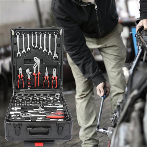 Black 4-Layer Hand Tool Toolbox with Wheels and Lock