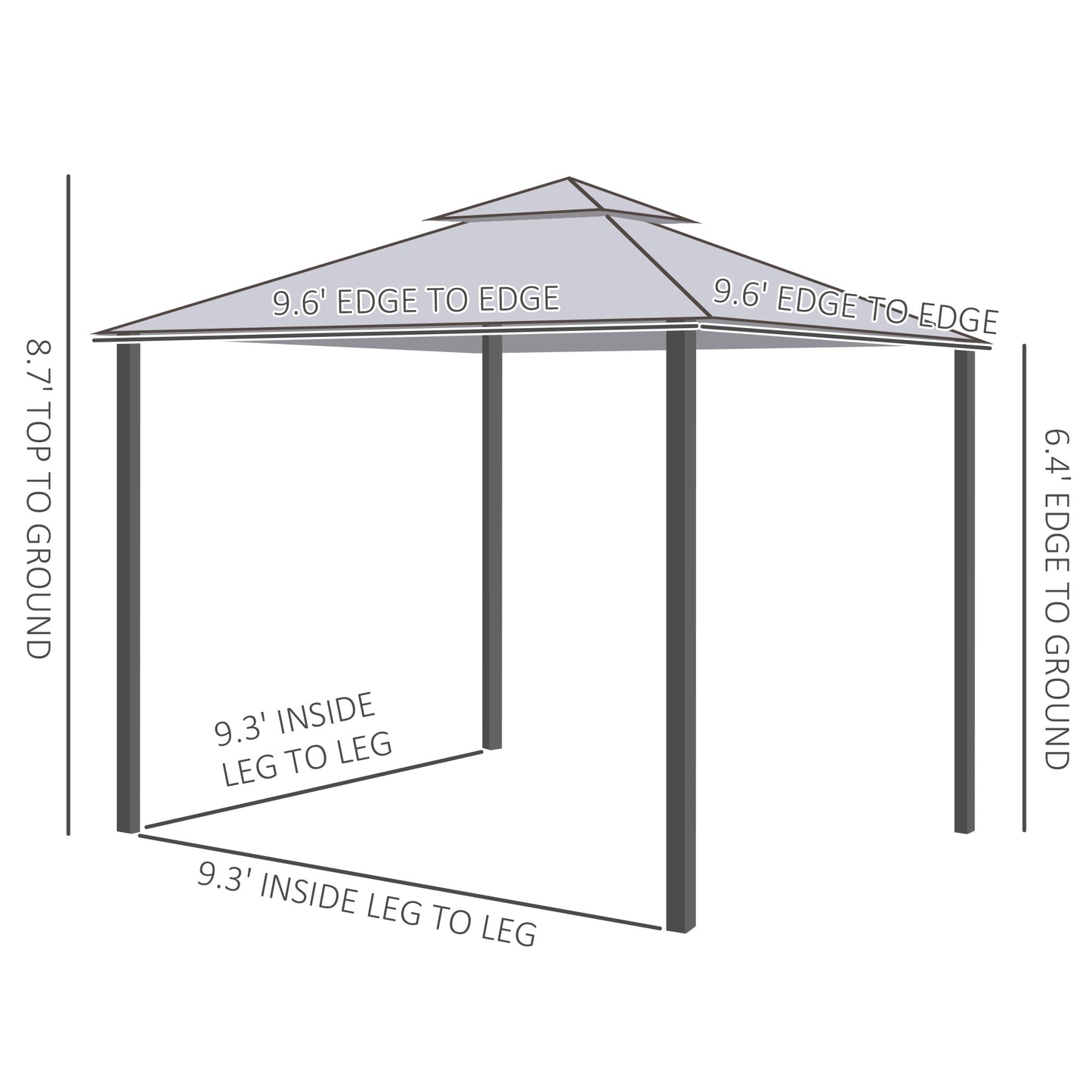9.6' x 9.6' Outdoor Gazebo Canopy with 2-Tier Roof & Netting