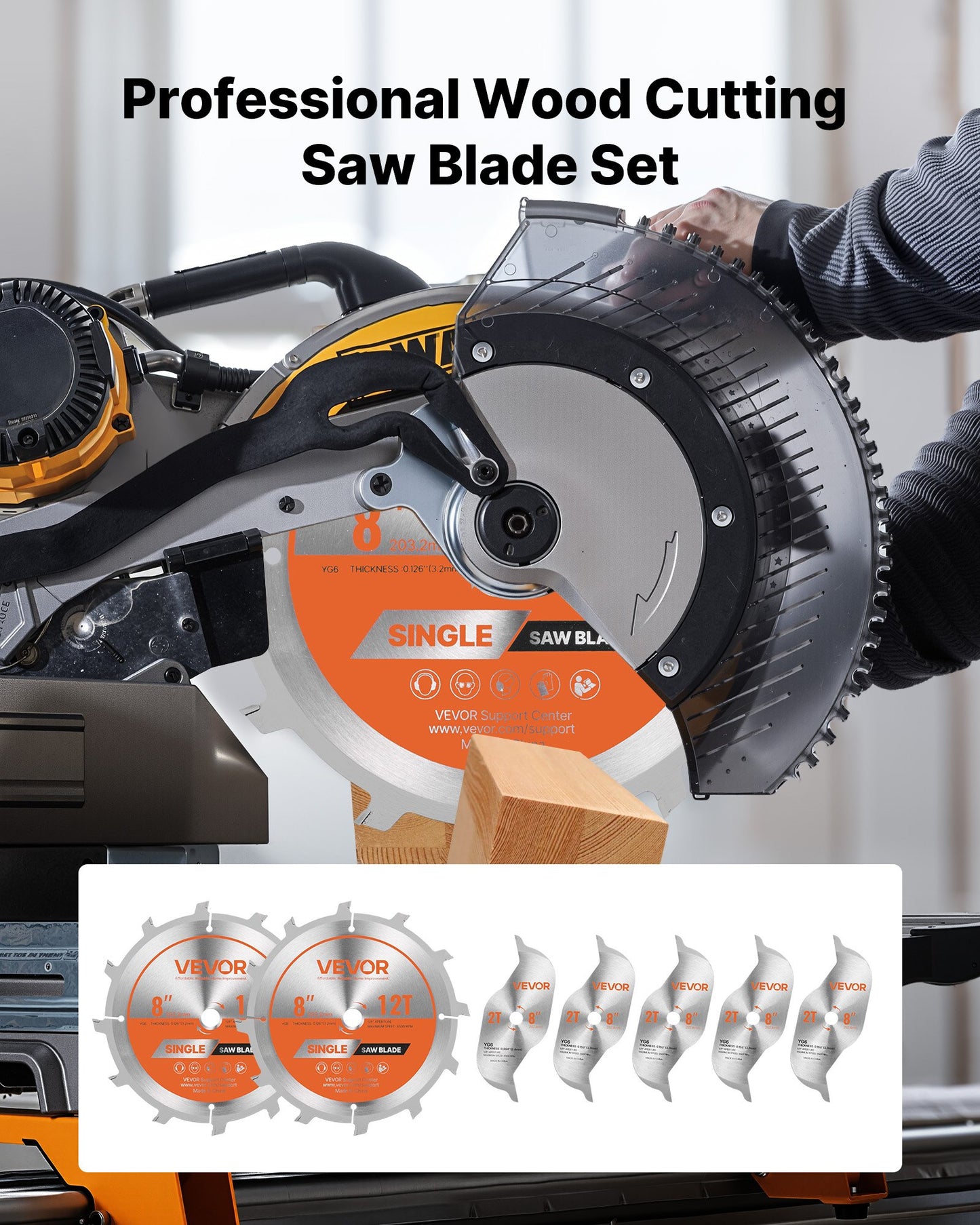 8-Inch Dado Blade Set with Chippers and Shims for Precise Woodworking - Orange