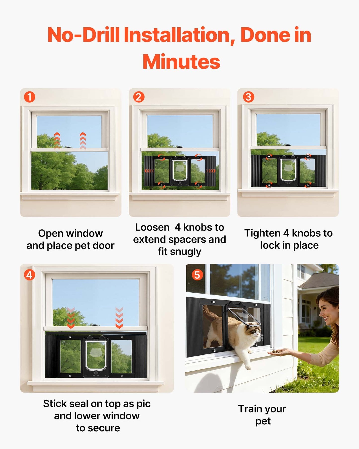 Adjustable Cat Window Door with Lock Modes Aluminum Frame Weatherproof Glass