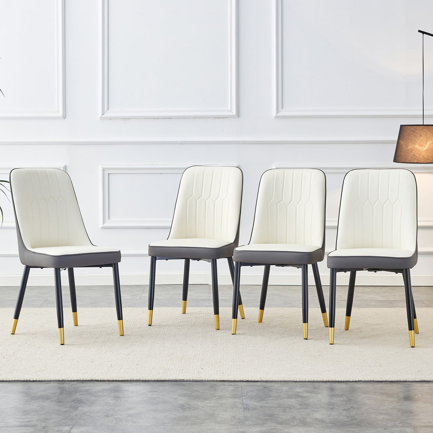 A Modern Dining Chair With White Dark Gray Dual Tone PU Leather