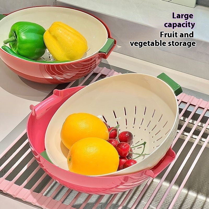 Double-Layer Drain Basket for Kitchen Washing and Vegetable Storage