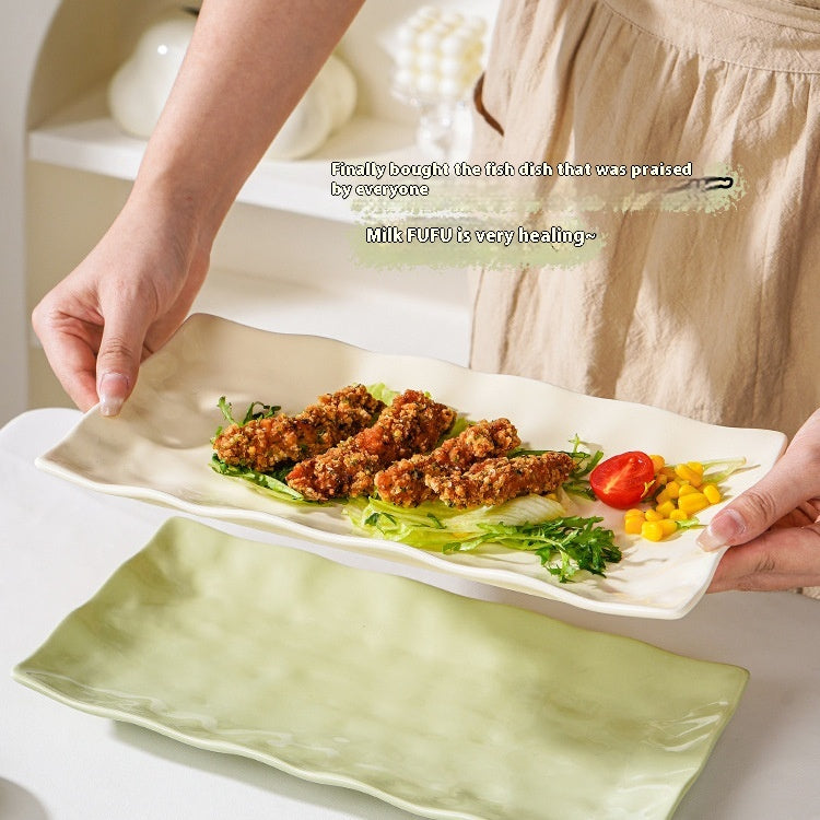 Cream Style Household Fish Platter - Long Porcelain Dinner Plate for Kitchen