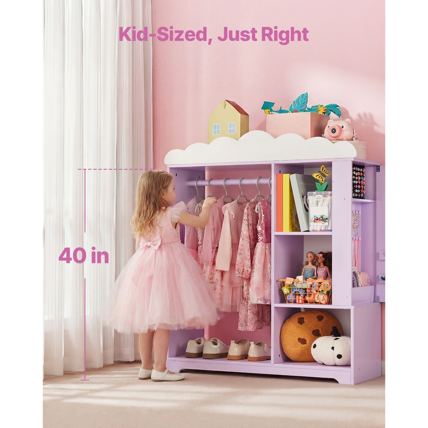Kids Dress Up Storage Closet with Jewelry Cabinet & Mirror - Princess Wardrobe Organizer