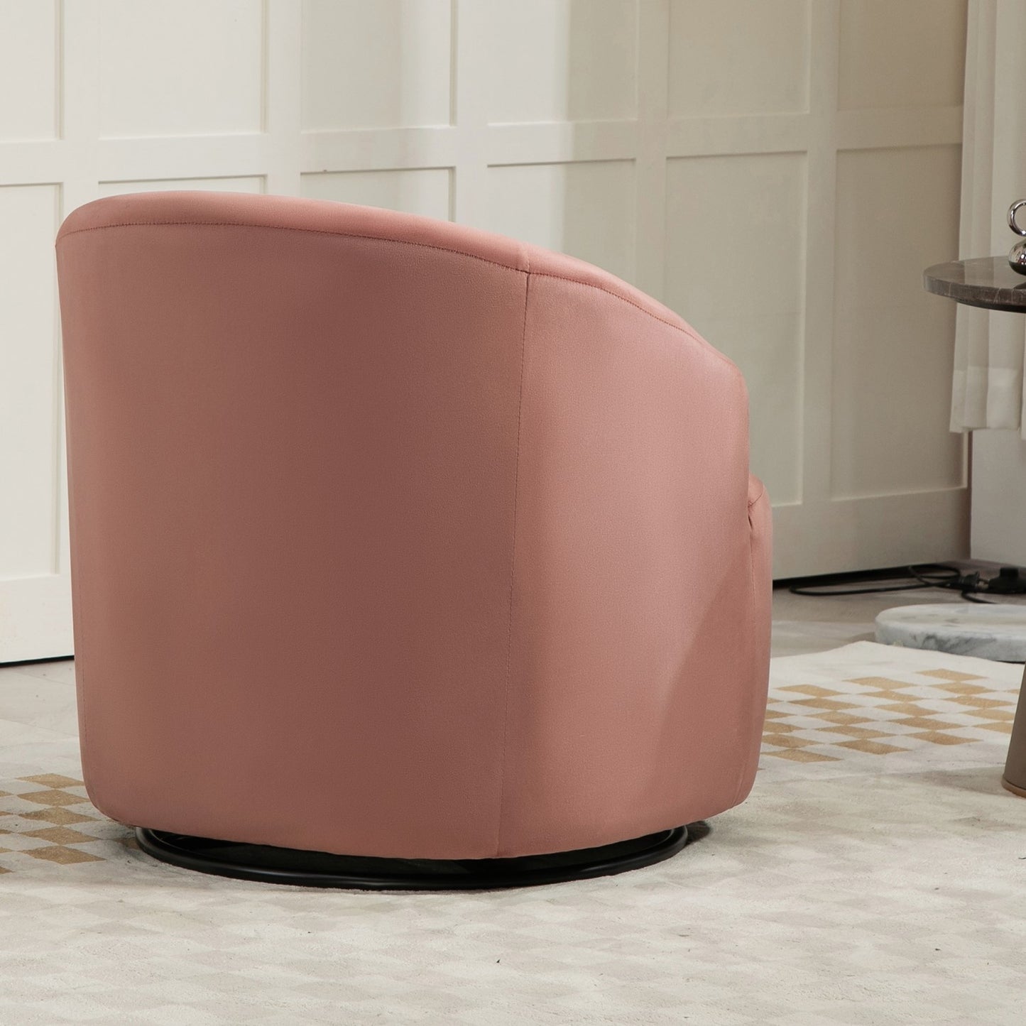 364 Degree Swivel Barrel Accent Chair, Velvet Upholstered Curved