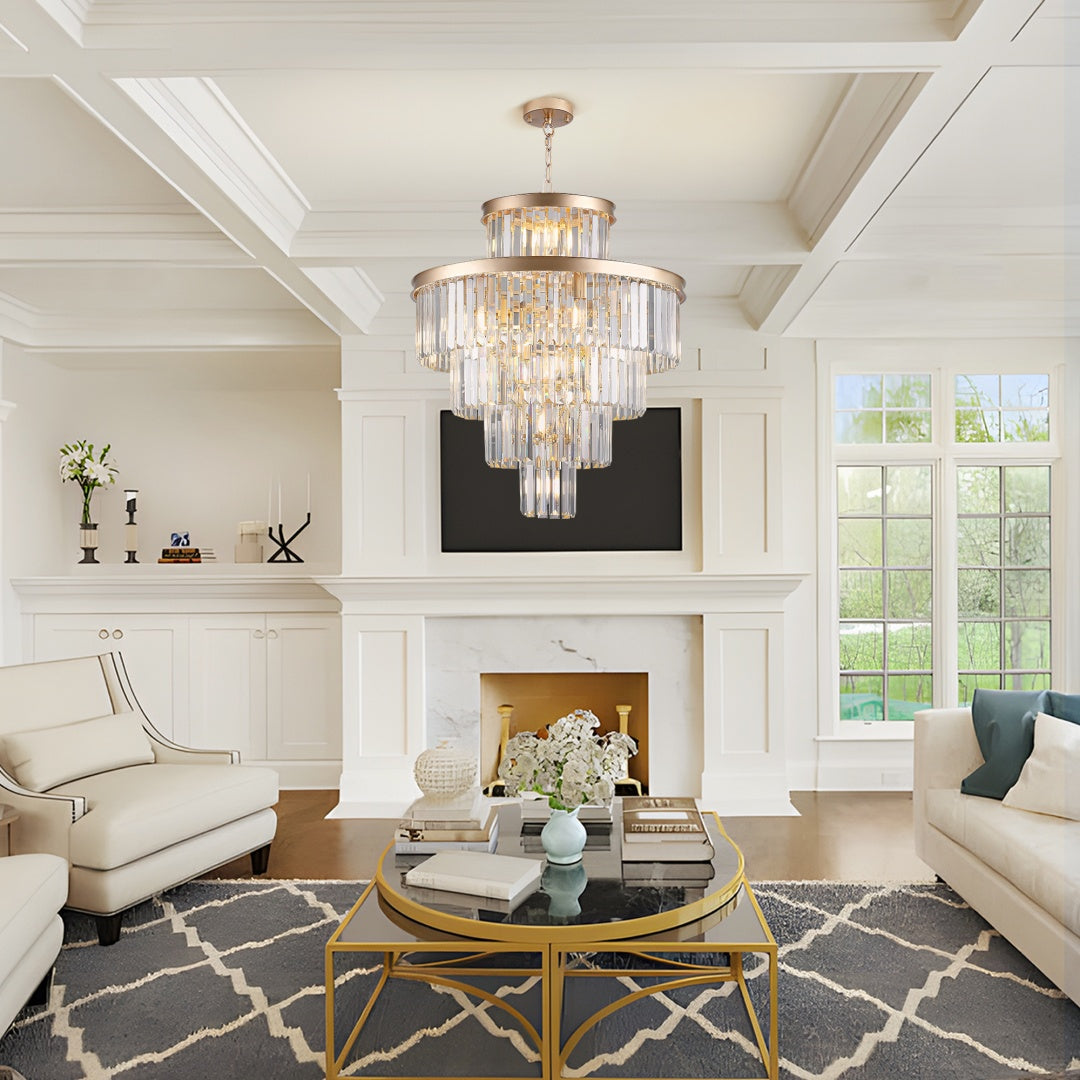 Modern Gold Crystal Chandelier Pendant Light - 23.6 Inch