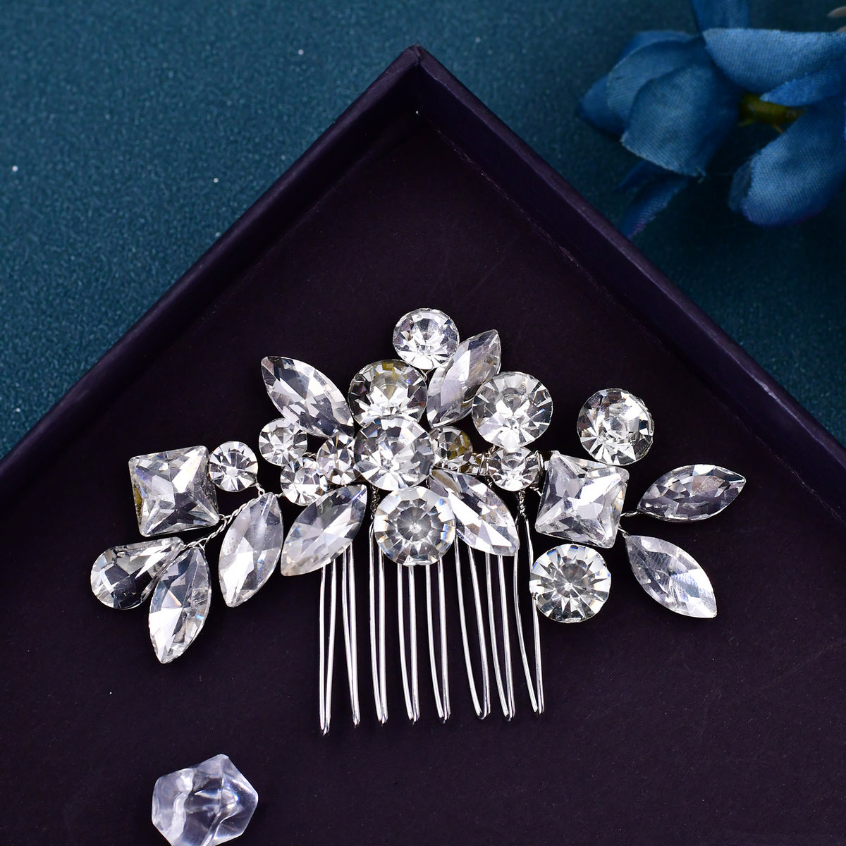 Silver Bridal Comb Headdress - Rhinestone