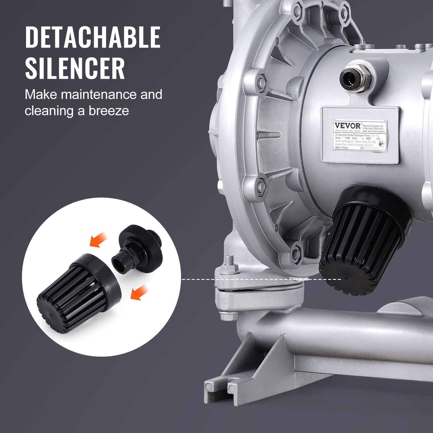Air Operated Double Diaphragm Pump 44 GPM 115 PSI Oil Transfer Aluminum Silver