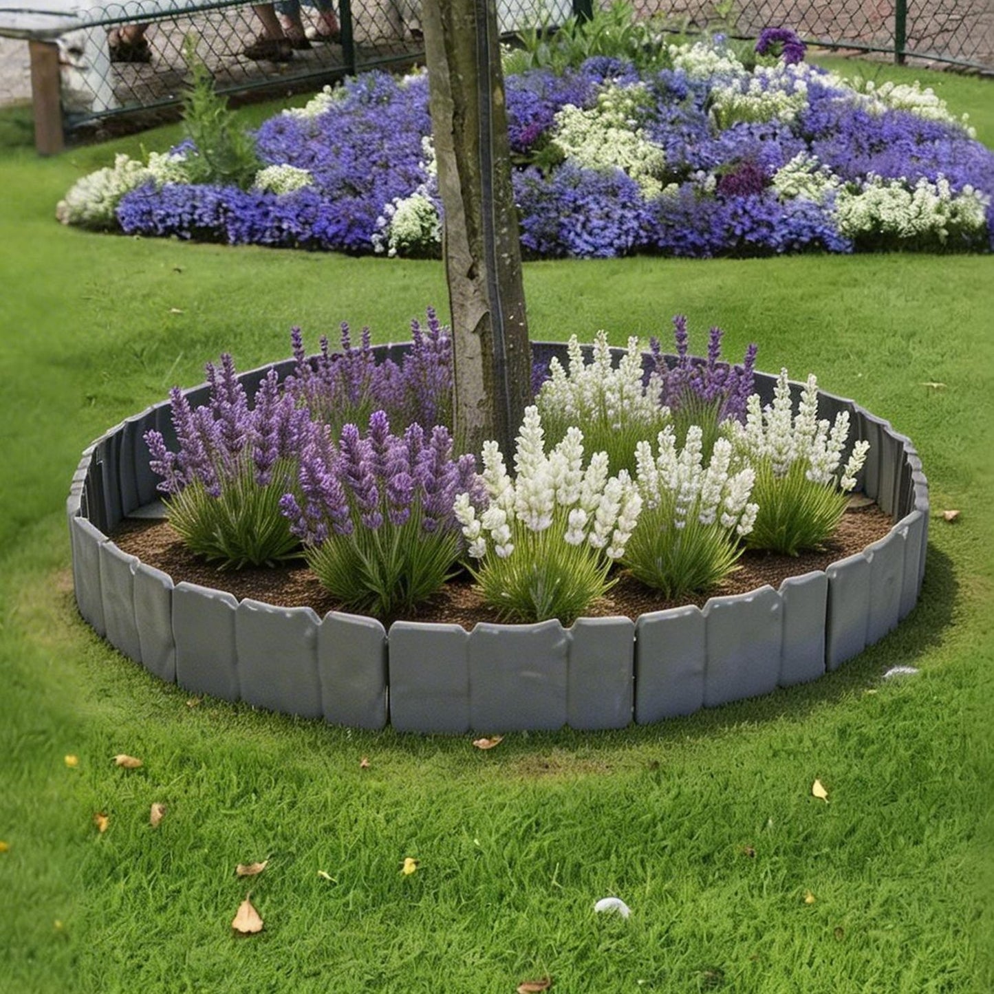 16ft Plastic Garden Edging Kit with 20 Interlocking Borders and Spikes - Flexible Lawn & Flower Bed Border