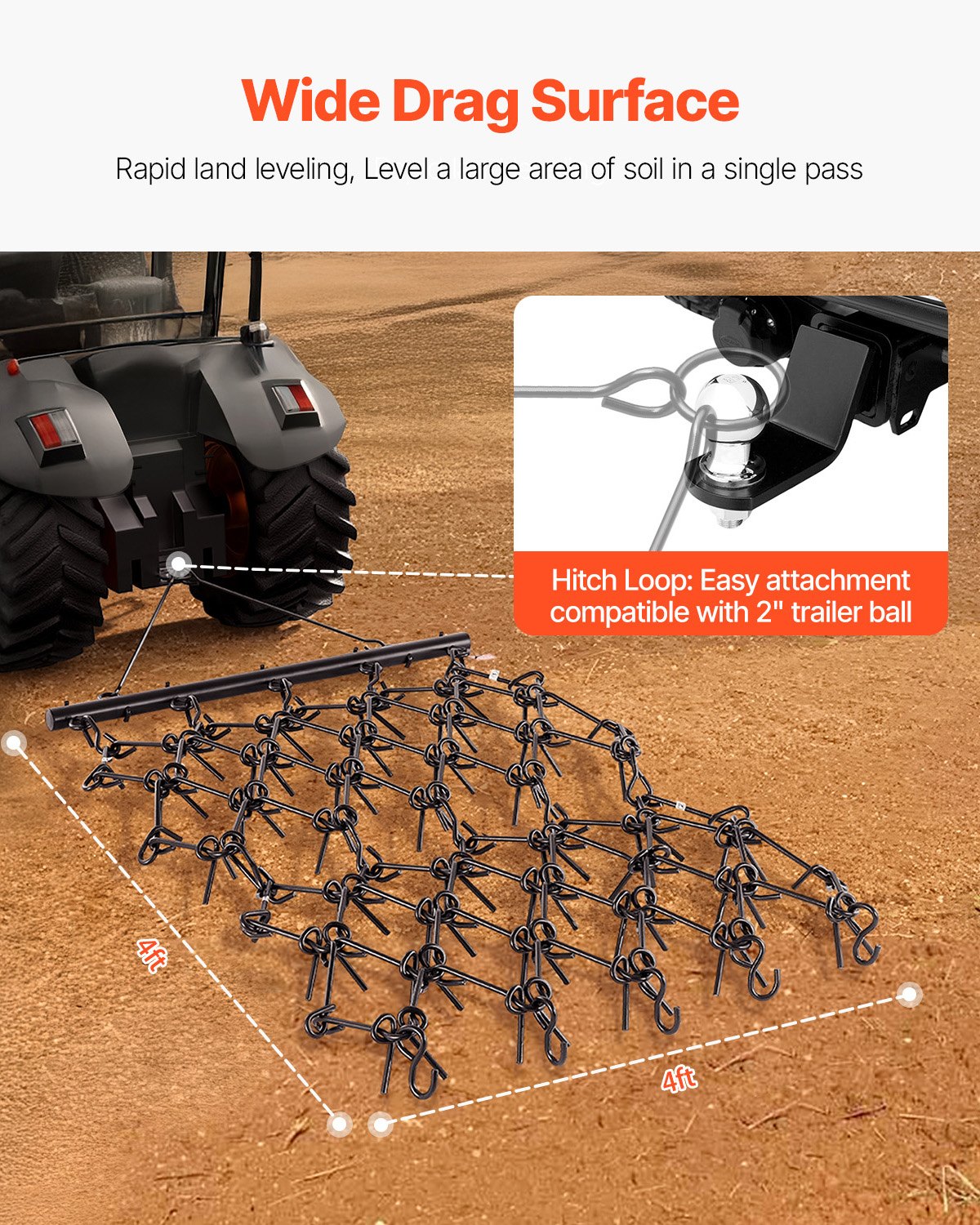 Heavy-Duty Chain Harrow 7x3.7 Ft for Land Leveling & Soil Preparation