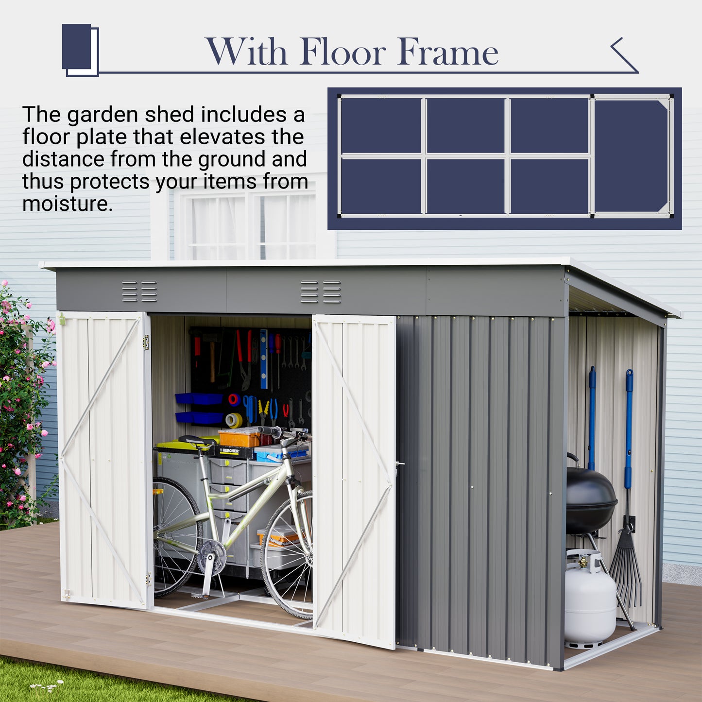 10' x 4' Outdoor Metal Storage Shed with Lockable Door - Gray