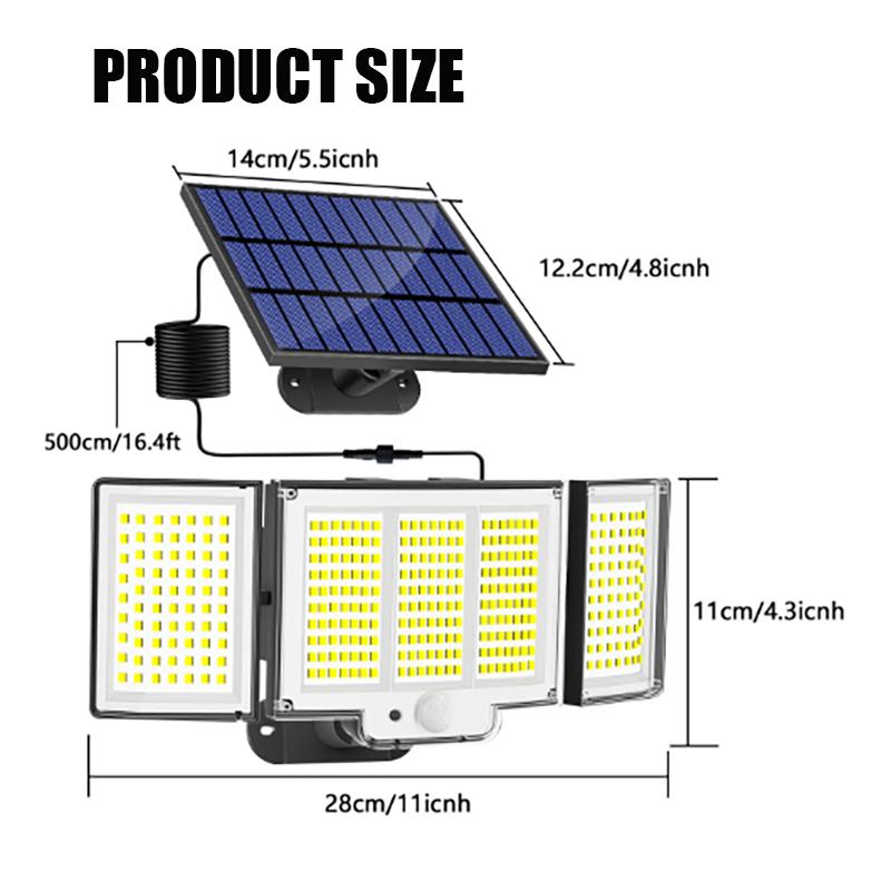 Outdoor Solar Motion Sensor Light 348 LEDs Waterproof 3-Head Security Lamp with Remote