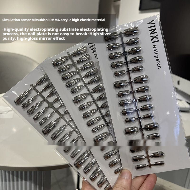 Mirror Nail Tips Set for Nail Art - Silver Electroplated Armor Style, 36PCS