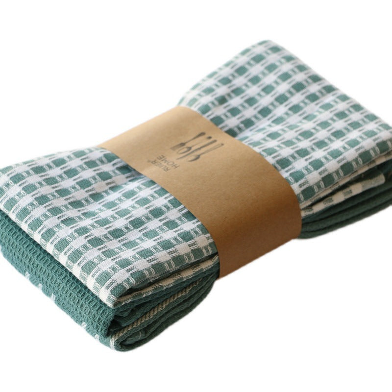 3-Pair Cotton Kitchen Towels Multi-Purpose Set — Green & Light Brown
