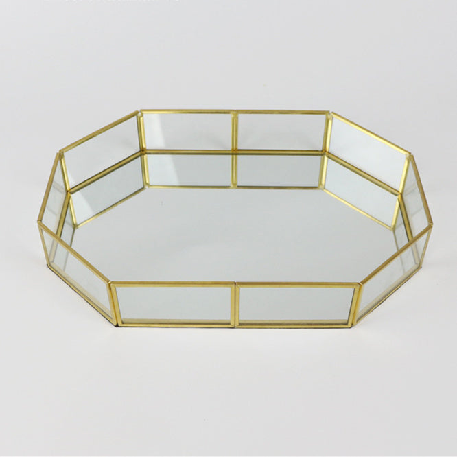 Geometric Glass Jewelry Storage Box with Brass Tray - Multiple Sizes