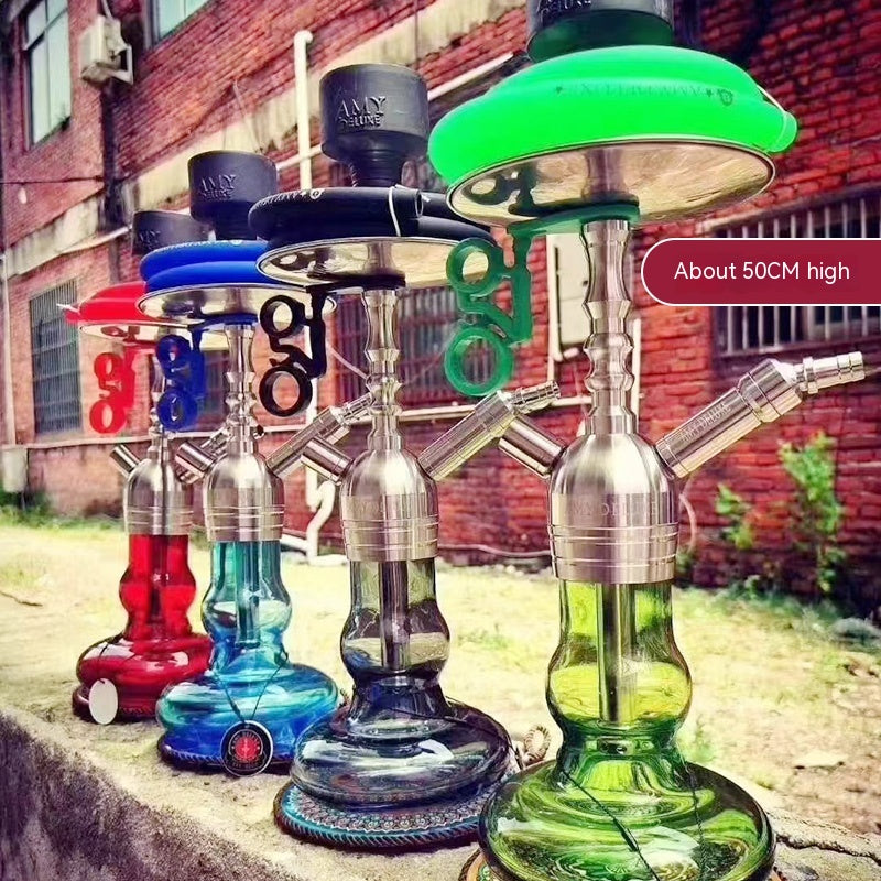 Stainless Steel Hookah Full Set with Multiple Tubes - Large Home Bar
