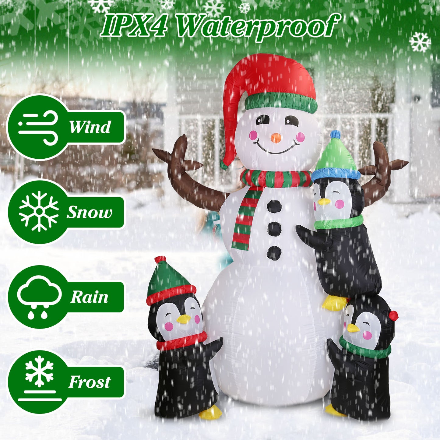 5.9FT Inflatable Christmas Snowman & Penguin Yard Decoration with LED Lights
