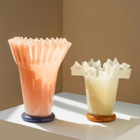 Large Mouth Origami Glass Vase - Modern Art Decorative Flower Jar