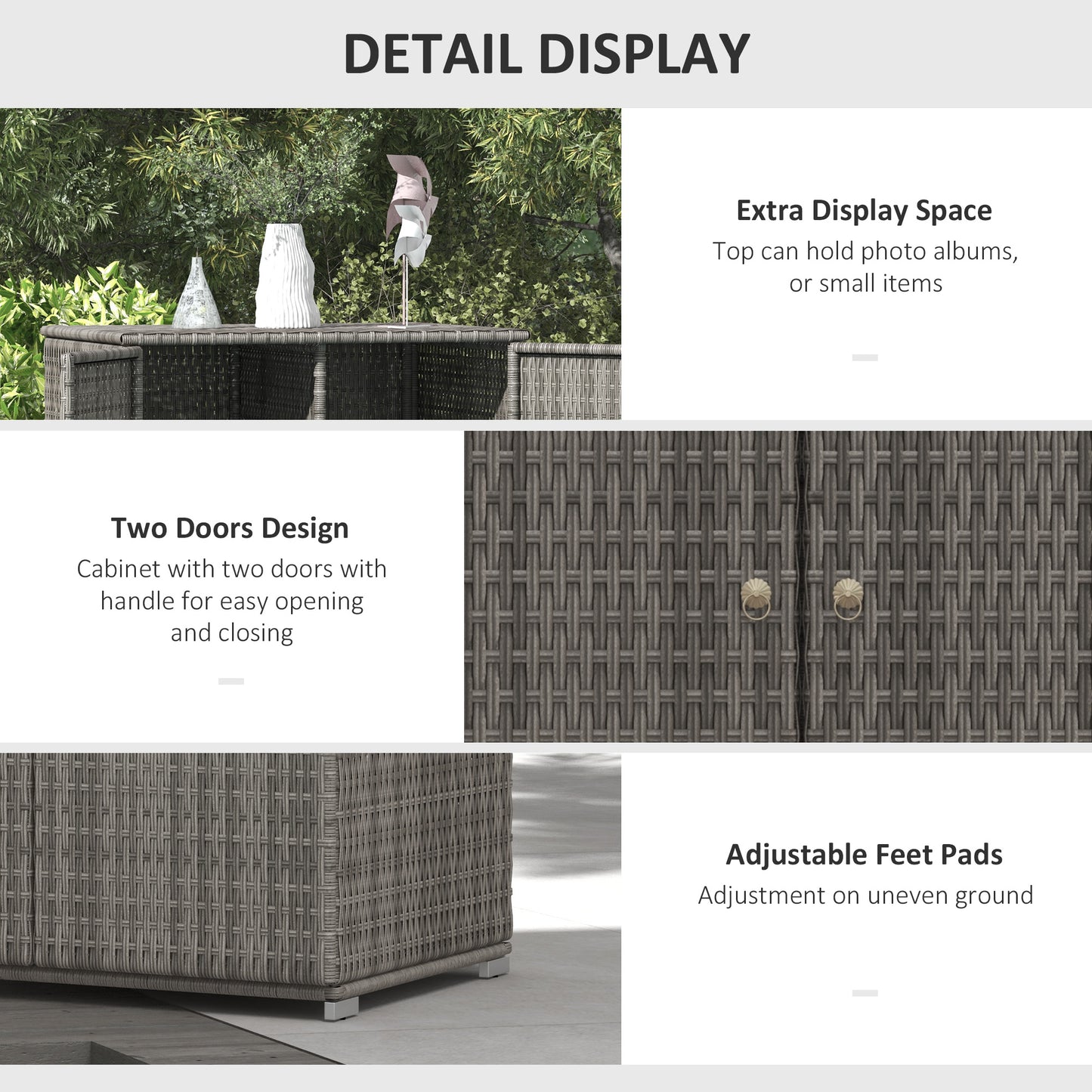 Outdoor Rattan Storage Cabinet with Drawer - Dark Gray