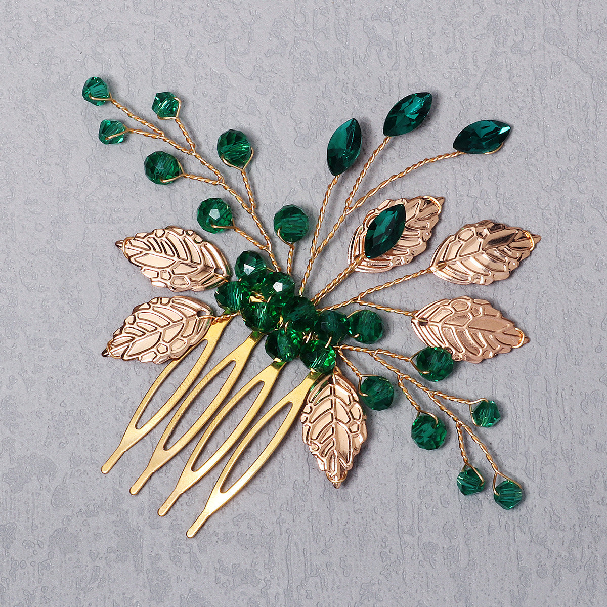 Handmade Crystal Leaf Headdress - Gold