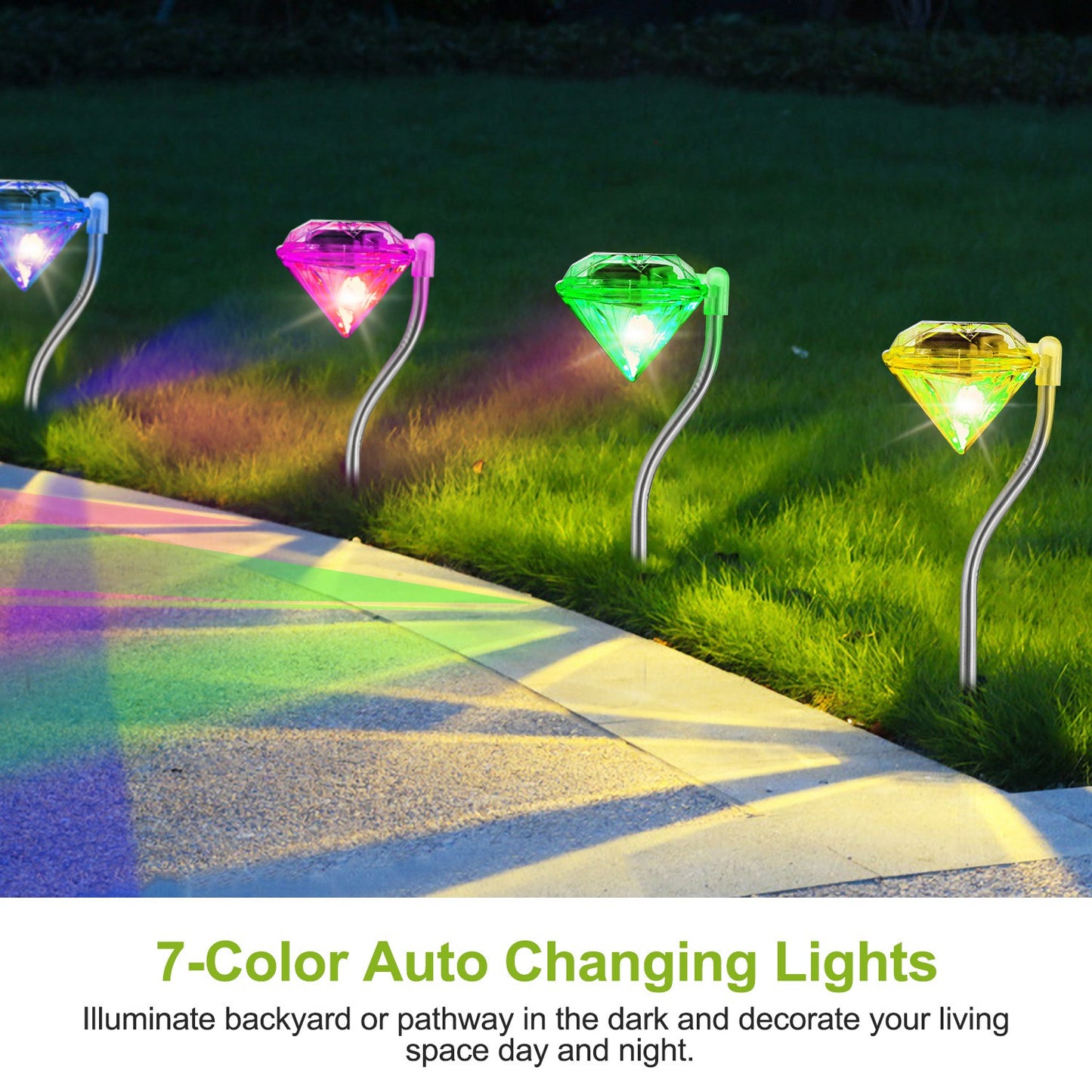 4-Pack Solar Garden Stake Lights with 7-Color Changing LED Waterproof Pathway Lamps