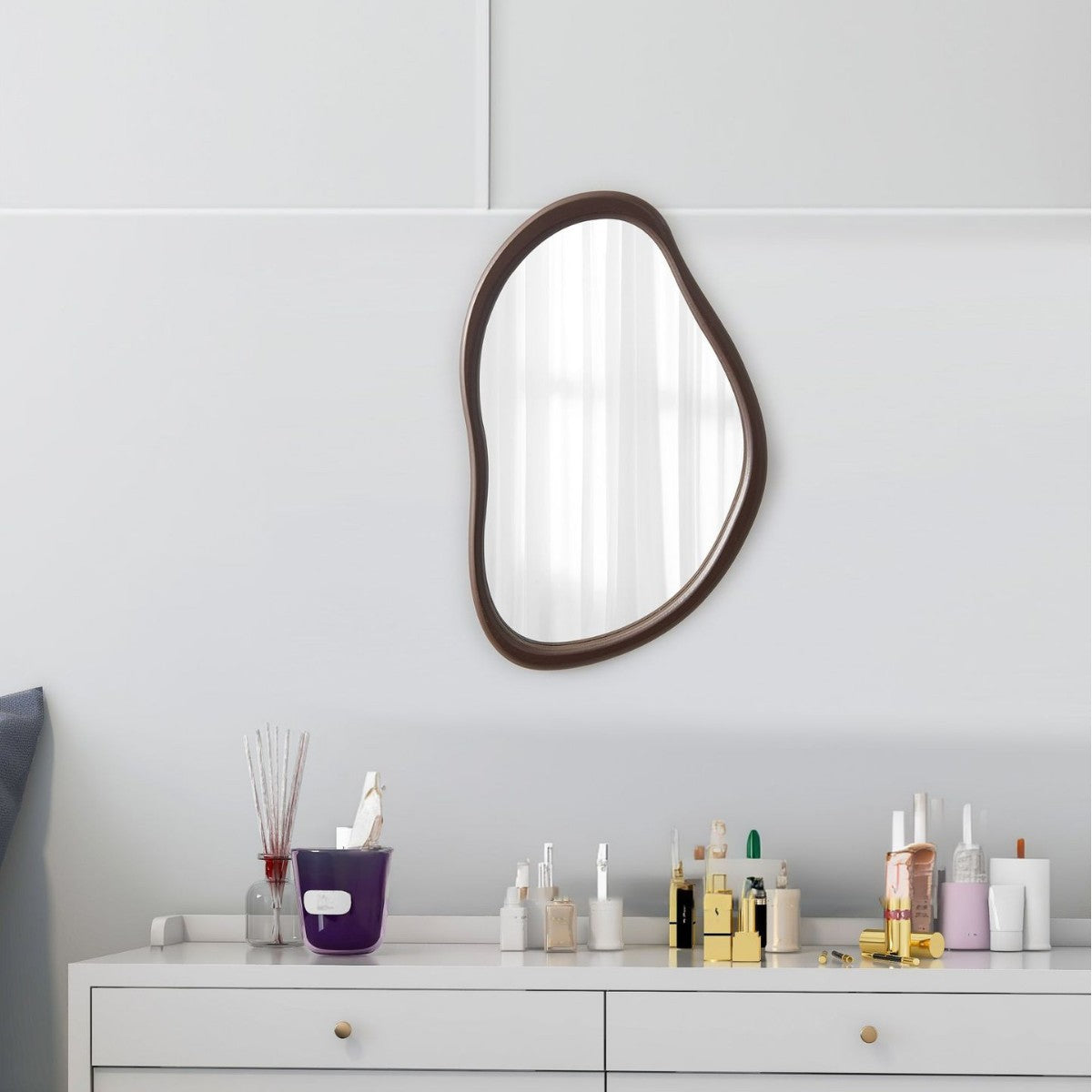 Nordic-Style Wooden Wall Mirror - Irregular Quadrilateral, 30x40cm