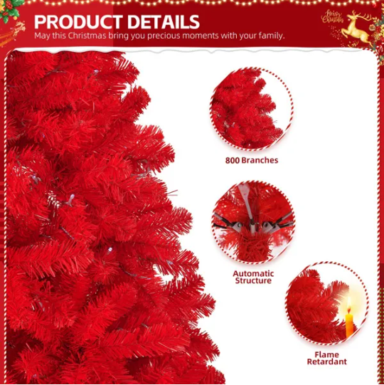 6 FT Unlit Artificial Christmas Tree - Red Pine with Metal Stand