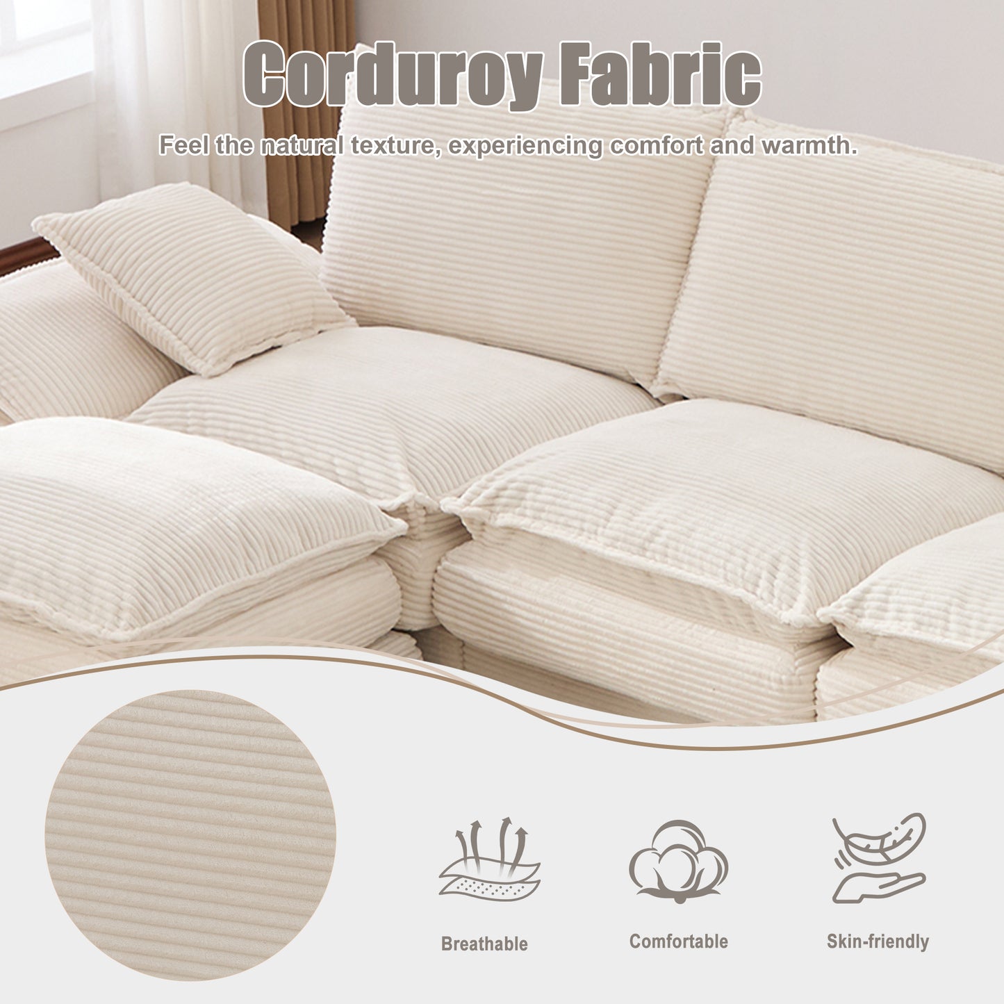 Modular Cloud Sofa - Comfy Corduroy Sectional for Living Room