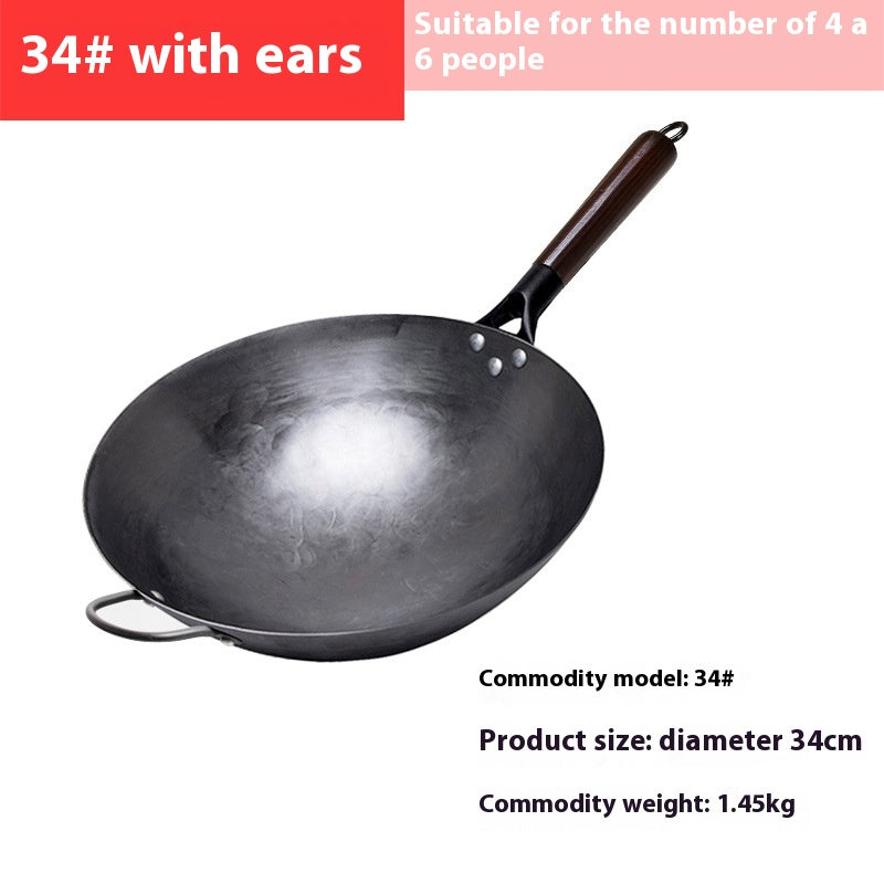 Non-Stick Frying Pan with Wooden Handle - Handmade, Uncoated, 30-36cm Variants