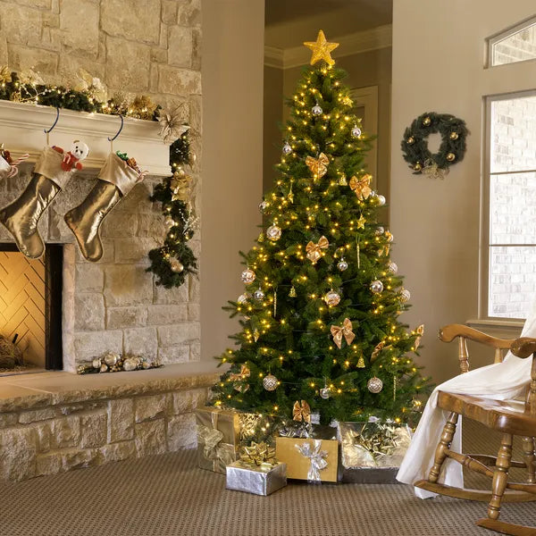 7.5 FT Artificial Christmas Tree with 400 LED Lights & Ornaments