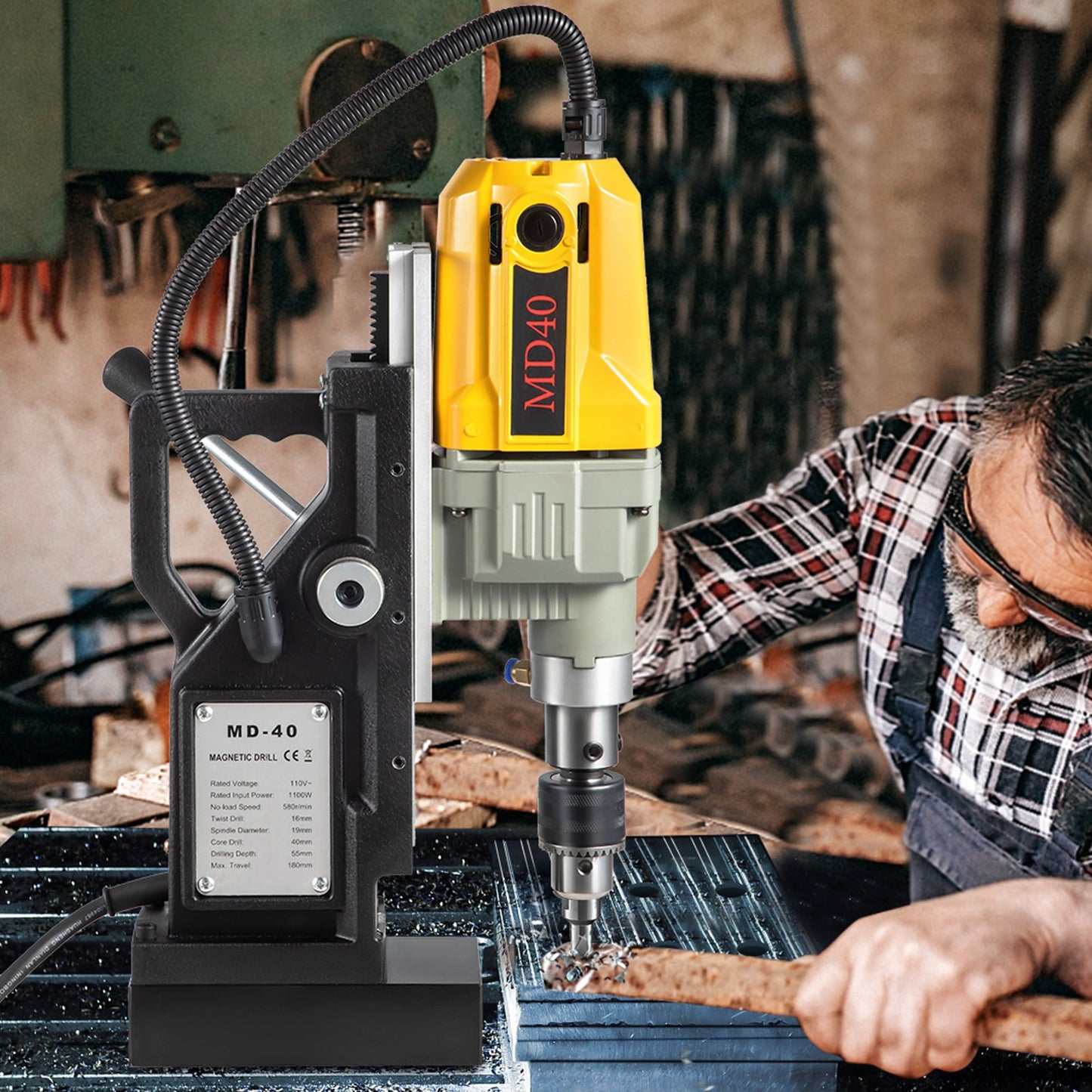 1100W Magnetic Drilling Machine with 7 Bits - Portable Power Drill for Steel & Home Use