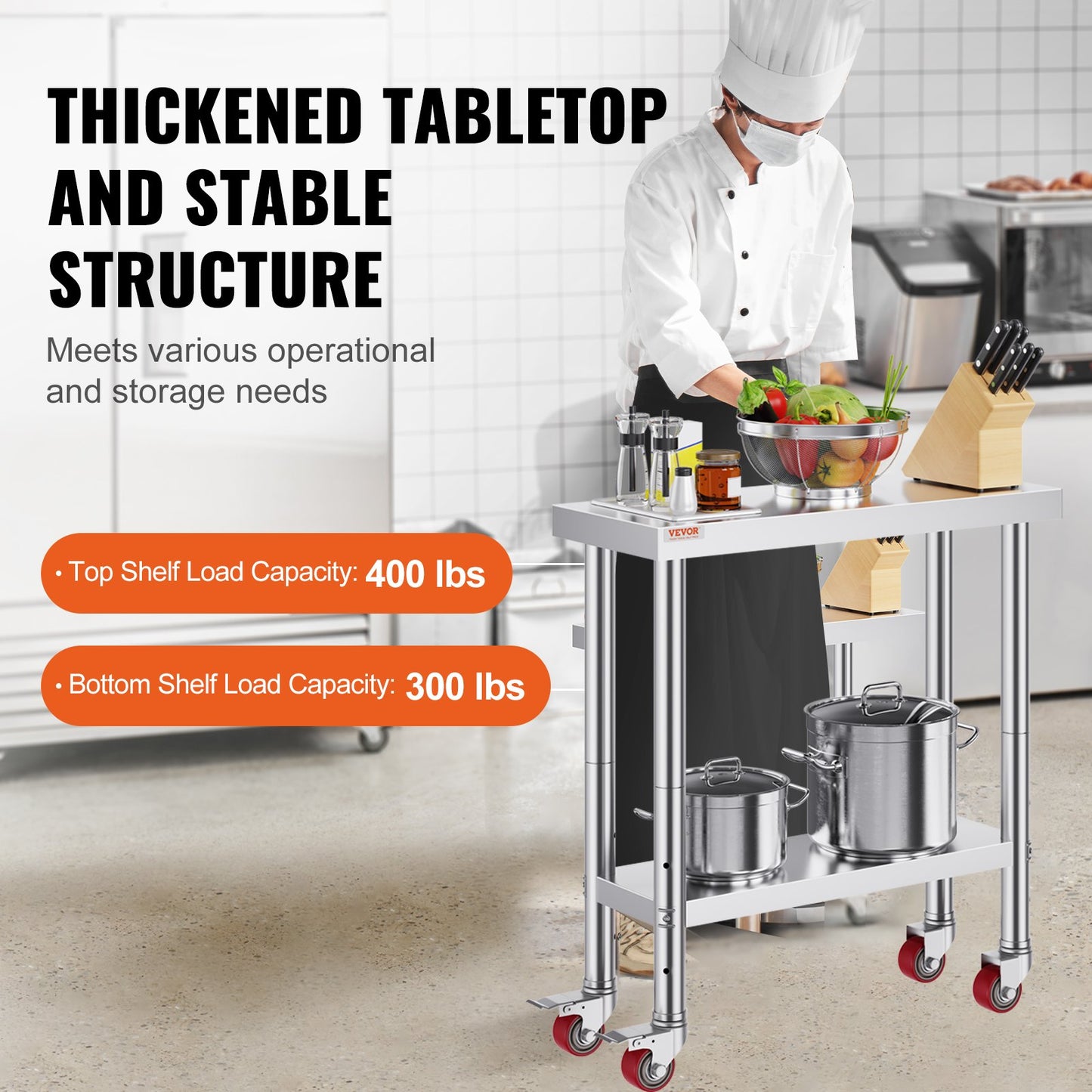 30x12x34 Inch Stainless Steel Work Table with Adjustable Shelves