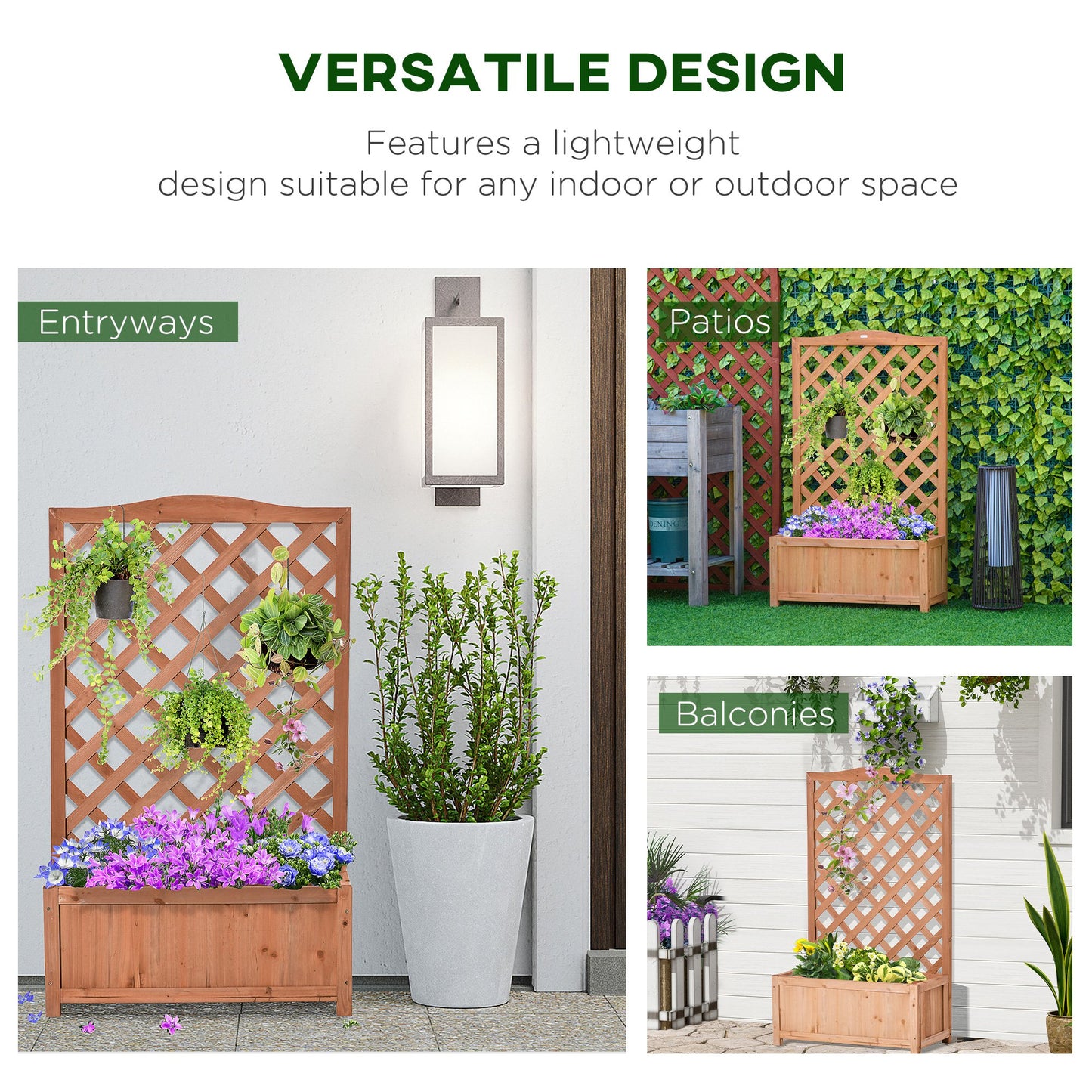 Raised Garden Bed with Trellis 28x11x46 Inches Wooden Planter Box for Outdoors