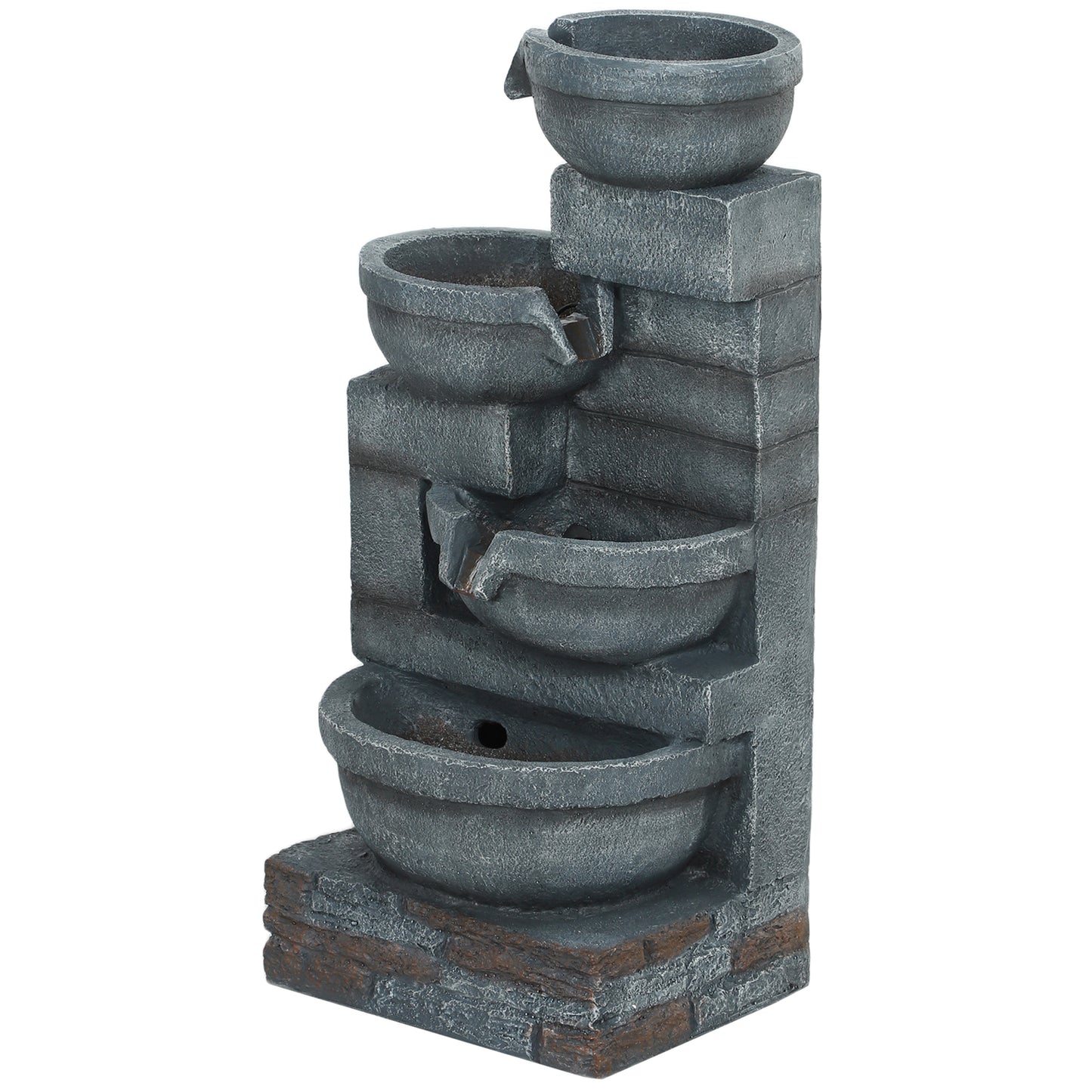 30-Inch Outdoor Waterfall Fountain with LED Lights, 4-Tier Resin Cascading Water Bowls