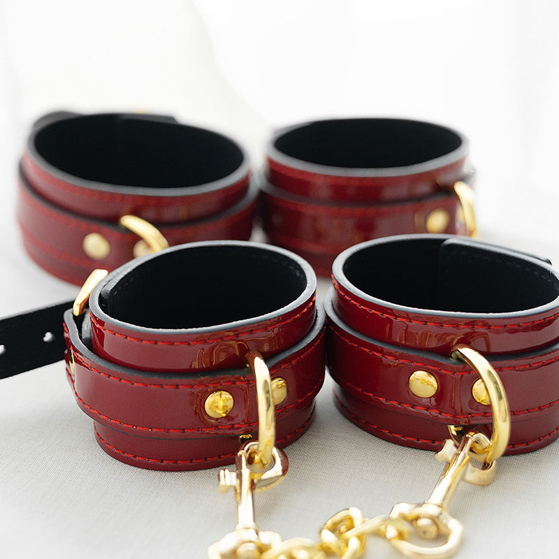 Leather Handcuffs & Ankle Cuffs BDSM Bondage Restraint Set