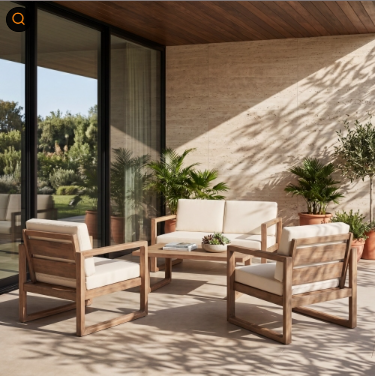 4-Pieces Acacia Wood Patio Furniture Set, Outdoor With Coffee Table,