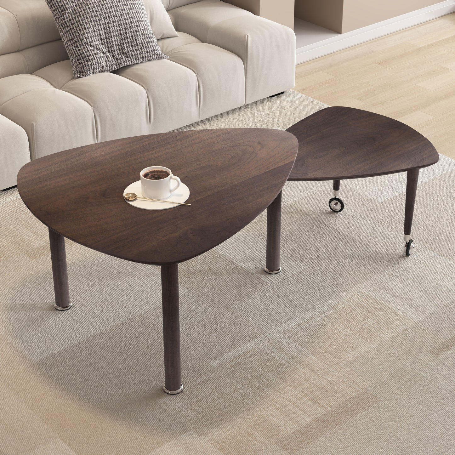 360 Degree Rotatable Modern Coffee Table For Living Room, Solid Wood