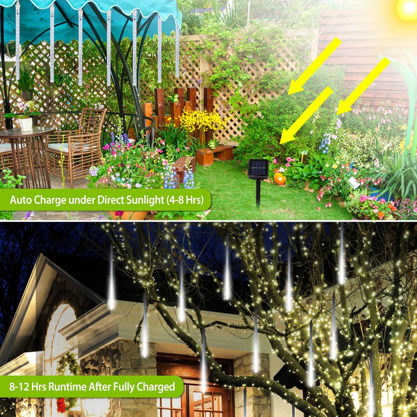 Solar Powered Meteor Shower String Lights - 9.84FT Decorative Raindrop Lights